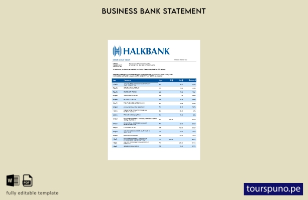 Plantilla de plantilla de Word y PDF de declaración comercial de Halkbank lista 